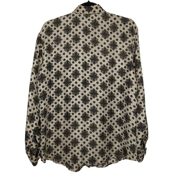 Vintage TESS 100%‎ Silk Brown Geometric Block Button Blouse Size W S - Picture 2 of 7